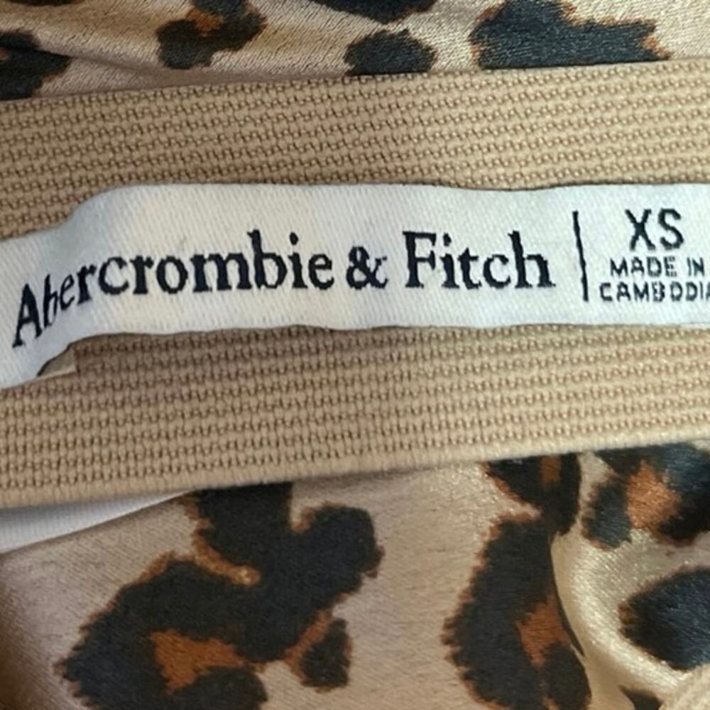 Abercrombie & Fitch Beige Black Silk Satin Leopard Slit Slip Midi Skirt Size XS - Picture 5 of 6